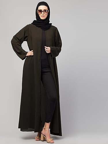 Image of Mallika Women Modest Wear Nida Matt Front Open Zipper Abaya Burkha for Everyday use (Olive, XL)