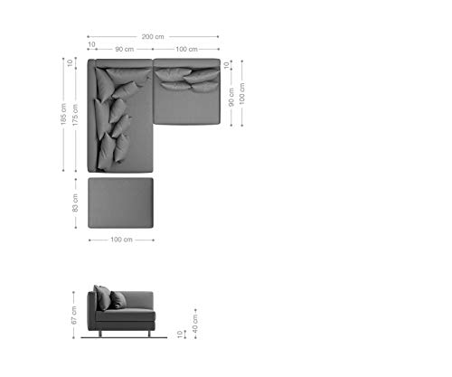 DELIFE Eckcouch Clovis Anthrazit Antik Optik mit Hocker Ottomane Links Ecksofa modular