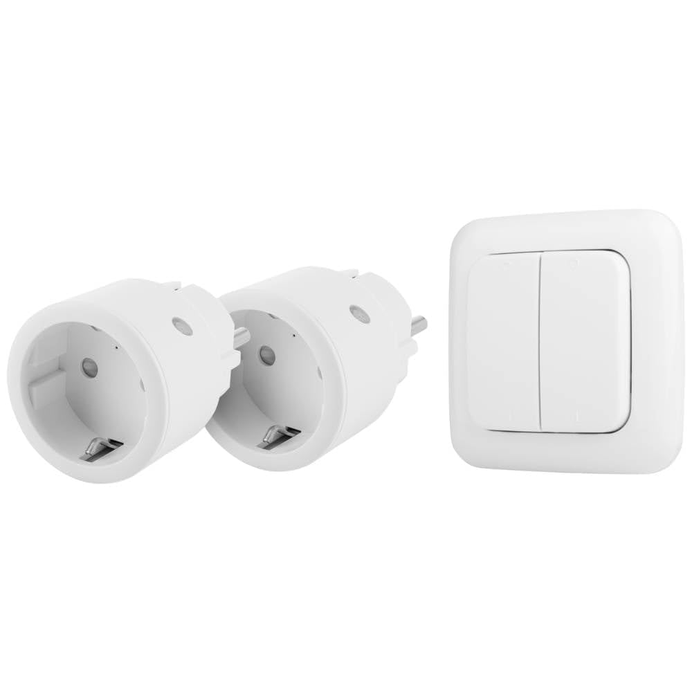 Smartwares SH4-99575 zestaw przełączników do gniazdka wewnętrznego z podwójnym włącznikiem światła – Plug & Connect, 2 inteligentne gniazda, bezprzewodowy podwójny włącznik światła, częstotliwość