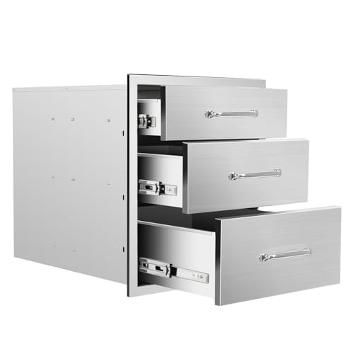 Image of Outdoor Kitchen Drawers 18 inch W x 21 inch H x 23 inch D Stainless Steel Triple Drawers with Ergonomic Handle for BBQ Island, Patio Grill Station & Outdoor Kitchen Cabinets