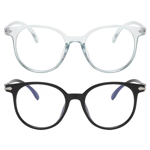 Image of OWL Round Blue Light Blocking Fake Eyeglasses for Women Men - Lightweight Frame, Anti UV400 Rays Protection Eyewear - 2 Pack