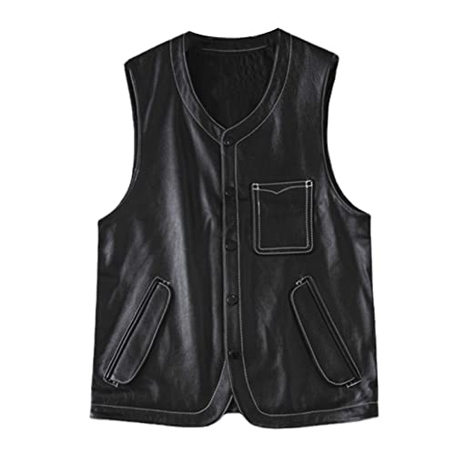 Haut sans manches homme en cuir de vache col V noir pour look rock et motard S