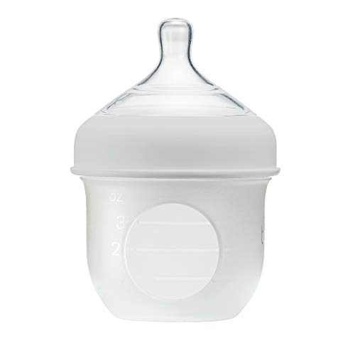 Image of Boon Nursh Reusable Silicone Baby Bottle with Collapsible Silicone Pouch Design - Everyday Baby Essentials - Stage 1 Slow Flow Baby Bottles - Gray - 4 Oz