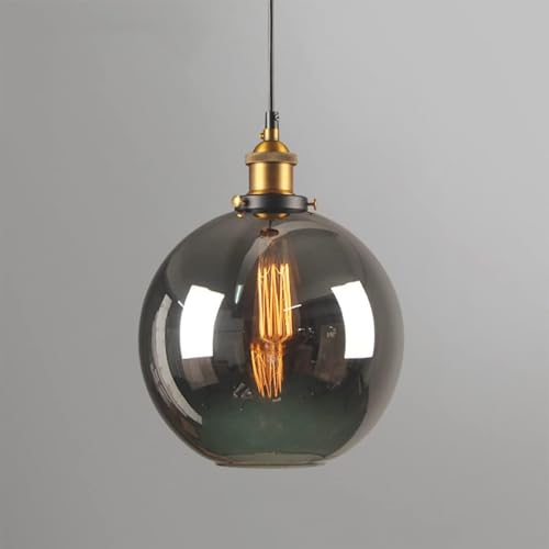 TOKTOP Suspension en Verre Sphérique Lampe à Suspendues Vintage Industriel Lustre Luminaire Abat-Jour en Fumée Gris Plafonnier pour Cuisine Salle à Manger Chambre