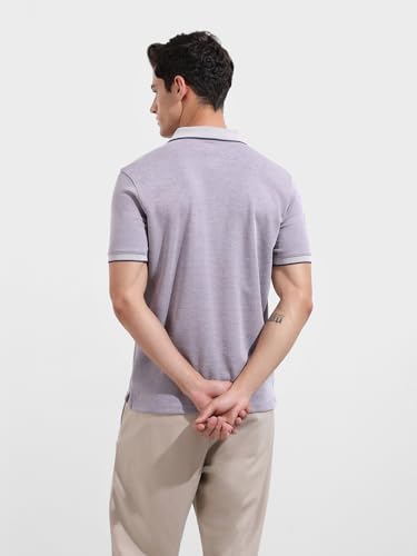 Image of The Indian Garage Co Men Regular Fit Textured Polo Neck Half Sleeves Tshirt