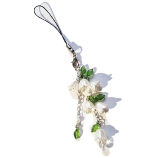 Lily of the Valley Phone Charm - Handmade Floral Keychain & Bag Accessory - Aesthetic Cottagecore Gift for Women & Girls - Delicate White Bell Flower Phone Lanyard | Pack of 1-image-42