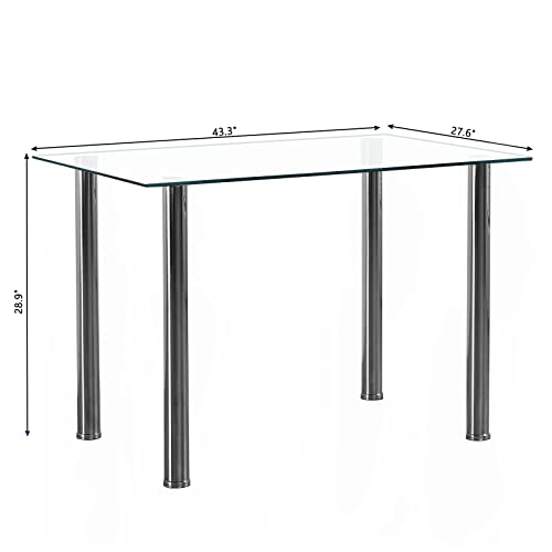 Karl home 5-Piece Dining Table Set with 1 Glass Dining Table and 4 Leather Chairs, Modern Silver Dining Table Set for Kitchen & Breakfast Dining Living Room, Space Saving