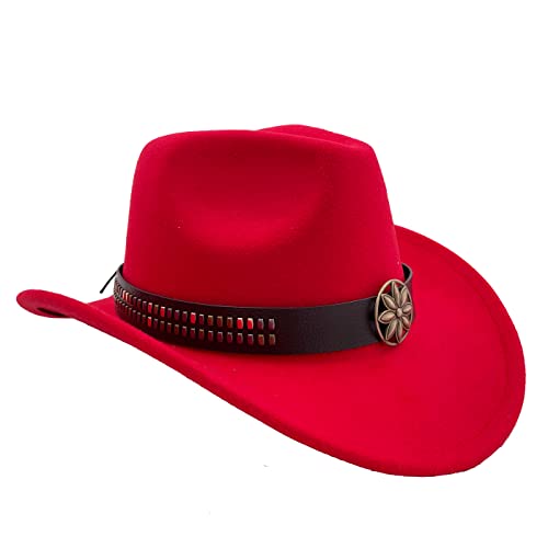 Sandy Ting Men & Women's Felt Hat Wide Brim Western Outback Style Cowboy Hat Red