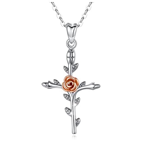 INFUSEU Cross Necklace, Pressed Flowers Jewellery 925 Sterling Silver Personalised Engraved Pendant Gifts For Girl Her Women Cover