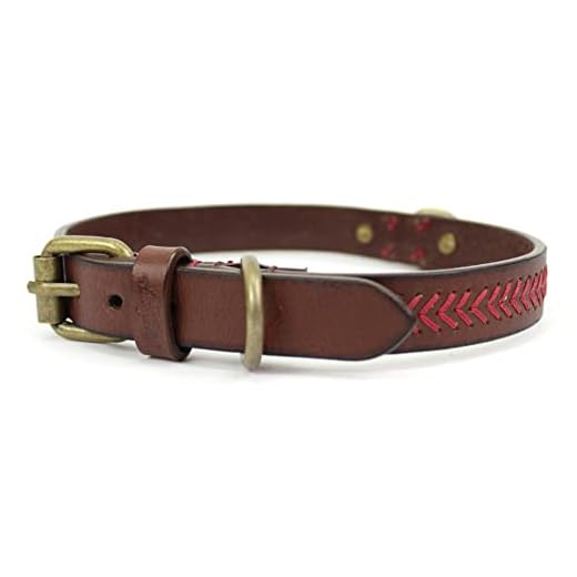 Rawlings | BASEBALL STITCH LEATHER DOG COLLAR | Small - 15.5” | Brown