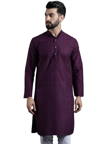 Image of SOJANYA (Since 1958 Men's Pure Cotton Checked Embroidered Long Kurta | Traditional for Diwali Celebrations