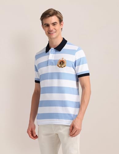 Image of U.S. Polo ASSN. Striped Slim Fit Polo T Shirts for Men - 100% Cotton, Half Sleeves Mens Tshirt