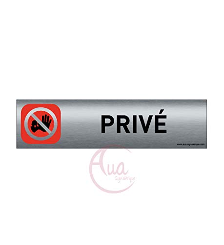 Plaque de porte aluminium brossé imprimé -Dimensions 200 x 50 mm - Double face adhésif au dos - Impression UV directement sur l'aluminium (Pas de contre collage) (Privé)