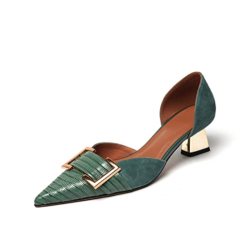 TinaCus Women's Pointed Toe Handmade Buckle Genuine/Suede Leather Slip On Low Heel Pump Shoes - Main Image