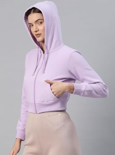 Image of Rabboni Women's Crop Fleece Hoodie Jacket | Full Sleeve Zip-Up Hooded Sweatshirt for Women & Girls | Soft Warm Casual Winter Wear Crop Hoodie
