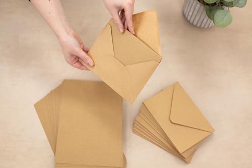 Crafter’s Companion - A6 Kraft Card & Envelopes - Pack of 100 - Includes 50 Kraft Card Blanks & 50 Matching Envelopes - Great for a Variety of Occasions