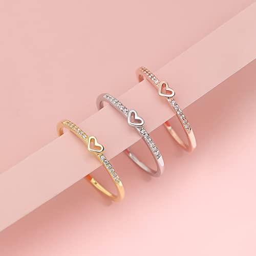 Sterling Silver Rings For Women Stackable Dainty Tiny Heart Ring Silver Gold Pleated Minimalist Adjustable Wedding Bands Size 3-10 (Gold) #TOP4