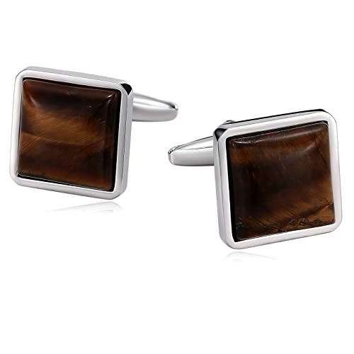 Stainless Steel Cufflinks for Men, Square Cufflinks Brown Amber Cufflinks Tuxedo Wedding Cufflinks Gift for Groom Husband Father Boyfriend