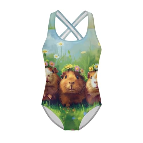 Image of Girls One Piece Swimsuits Summer Quick Dry Crewneck Beach Bathing Suit Cross Shoulder Strap Swimwear 5-14 Years