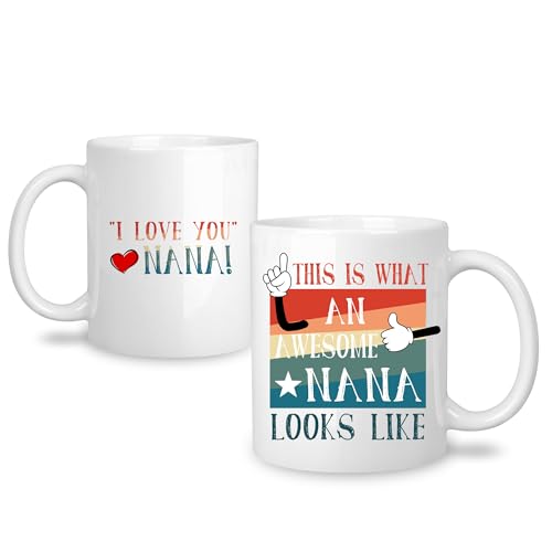 Yufansd Tasse en céramique avec inscription « This is What an Awesome Nana Looks Like » - Cadeau de Noël ou d'anniversaire pour grand-mère - 325 ml - Blanc (Nana-2)