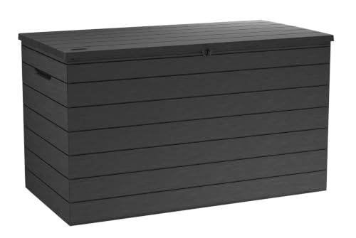 Image of Keter Astoria 150 Gal Outdoor Storage Box for Patio and Pool Accessories | Grey, Resin, Large, Weatherproof, Lockable, Hydraulic Pistons, Easy Assembly, Organization, Patio Cushions Storage