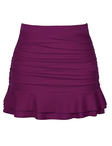 Image of Hilor Women's Skirted Bikini Bottom High Waisted Swim Bottom Shirred Ruffle Swim Skirt