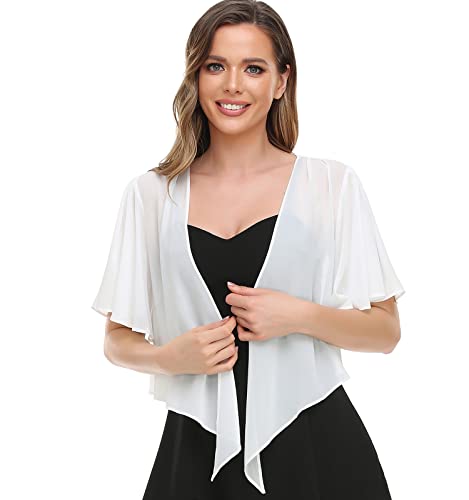 Image of Womens Shrug Chiffon Shawl Wraps Open Front Tie Top Cardigan for Evening Dress