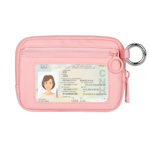 Didida The Iris Wallet Zip Card Case with ID Window Purses for Women Coin Purse with Zipper Mini Portable Keychain Wallet, Pink
