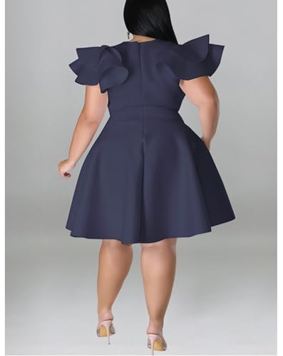Image of IyMoo Women's Plus Size Cape Flutter Sleeve Stretchy A Line Swing Flared Skater Cocktail Party Dress with Pockets