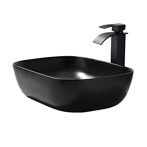 BoomHoze Waschbecken-Kombination aus Keramik, oberhalb der Theke, mit schwarzem Gefäß, Waschbecken Cover