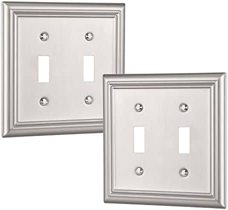 DEWENWILS Double Toggle Wallplates, Brushed Nickel Light Switch Covers, Heavy Duty Matel Material, Pack of 2