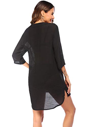 Image of Ekouaer Bathing Suit Cover Up for Women V Neck Button Down Swimsuit Coverup Beach Dress Shirt S-3XL