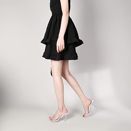 Image of NBUUNBU Silver Clear Heels For Women Dress Shoes Transparent Strap Sexy Stilletos Heels Open Toe High Silver Heeled Sandals Pump Mules