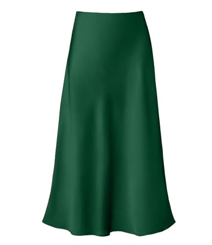 Modegal Women's Satin High Waist Hidden Elasticized Waistband Flared Casual A Line Midi Skirt (Dark...