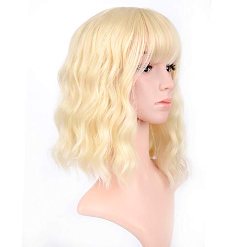 image for VCKOVCKO Blonde Pastel Wavy Wig With Air Bangs Women Short Wavy Bob St