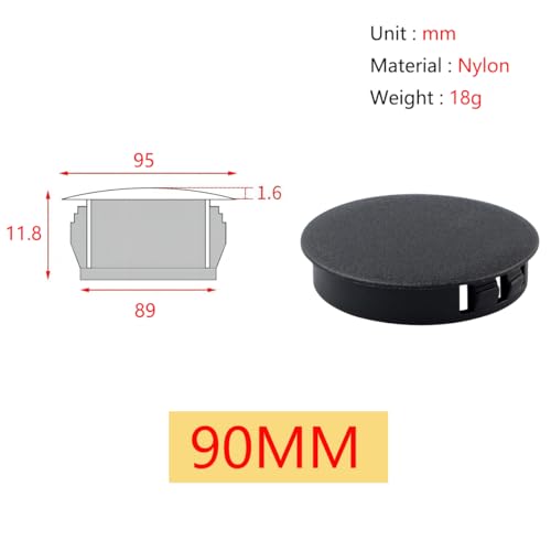 Qrity 2 PCS Plastic Button Plugs, 90mm Round Drill Hole Cover Caps, Snap on Type, Furniture Hole Caps, Black - Image 2