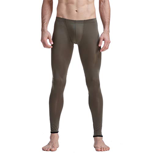 Calça legging masculina K-Men de seda gelo cintura baixa justa de malha e calça comprida, Army Green