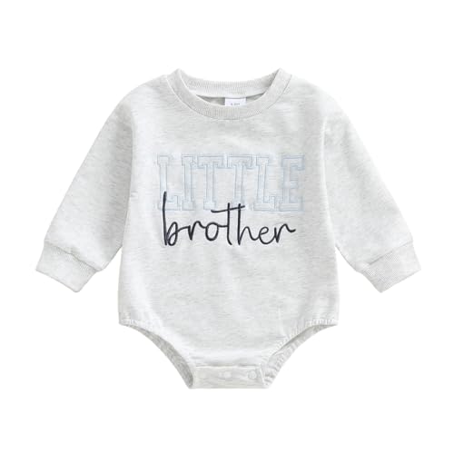 CHAUKAREAUL Sibling Matching Outfits Big Brother/Sister Pullover Long Sleeve Sweatshirt Little Brother/Sister Romper (Blue Lil Bro, 3-6 Months)