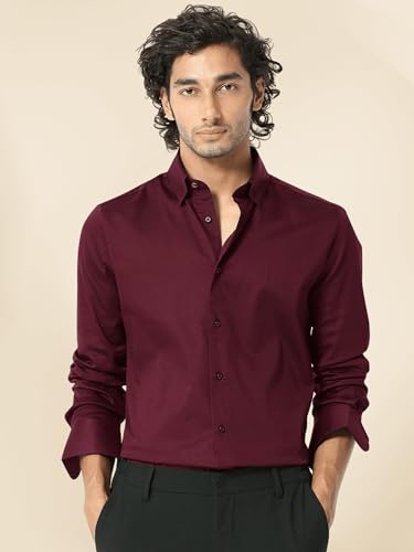 Image of IndoPrimo Men's Satin Shirt with Spread Collar Neck Line Solid Pattern Full Sleeves Regular Fit Western Style and Standard Length