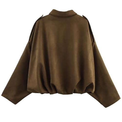 Women's Faux Suede Bomber Jacket Oversized Pilot Coats Fall Lapel Zip Up Motorcycle Streetwear Outerwear - Image 5