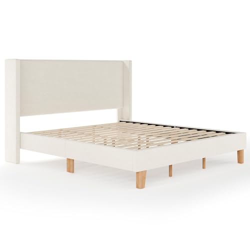 Image of Martha Stewart Maisie King Wingback Upholstered Platform Bed, Off-White