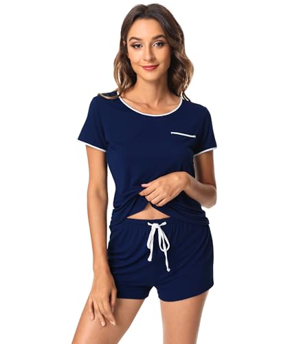 Image of WiWi Viscose from Bamboo Pajamas Set for Women Super Soft Short Sleeve Cooling Summer Plus Size Pjs Sets Sleepwear S-4X