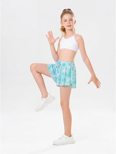 Image of Stelle Girls Flowy Shorts with Pockets Athletic Running Skirt High Waist Butterfly 2 in 1 Sports Short 5-16 Years