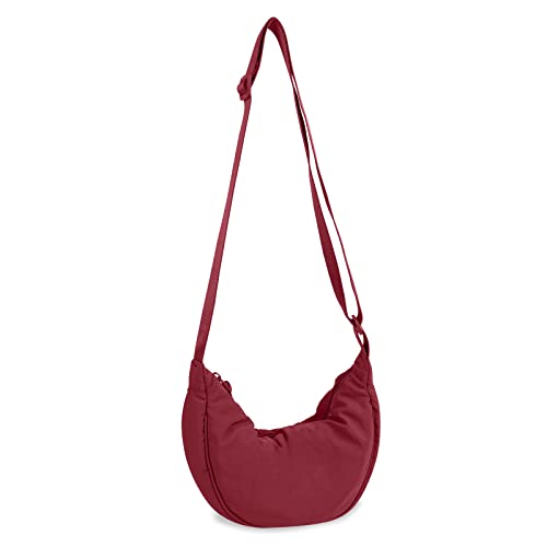 Bolsa tiracolo de nylon, crescente, bolsas masculinas e femininas modernas, bolsa transversal pequena, estilo Hobo, Vinho tinto, Small