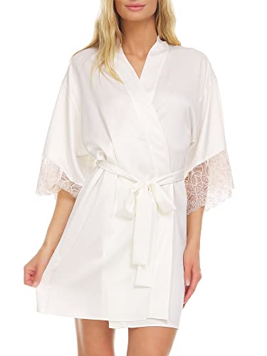 Flora Nikrooz Sydney Charmeuse Wrap Robe, M, Ivory #TOP23