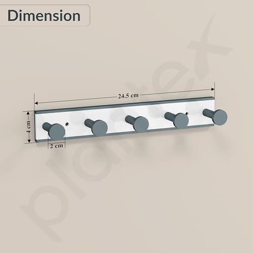 Image of Plantex Cloth Hanger for Bathroom /Acrylic Hook Rail with 5 Hooks /Towel Hanger /Wall Mounted Cloth Hanger /Key Holder (Grey and Milky White)