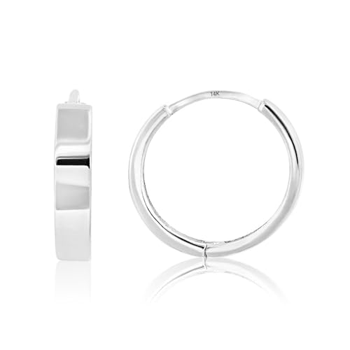 14K Solid White Gold Huggie Earrings for Women | Hypoallergenic Domed or Flat Style Small Hoop Earrings in Sizes 10mm, 12mm & 14mm | Small Gold Hoops for Men & Women by MAX + STONE