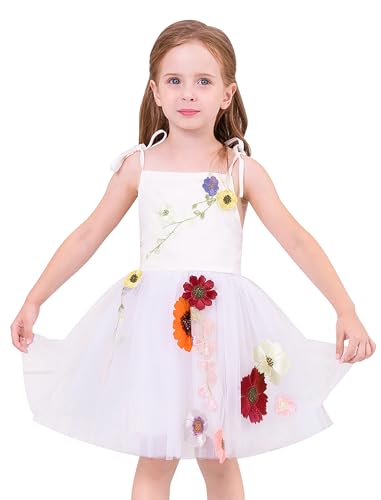 OBEEII Toddler Baby Girls Flower Girl Dress Spaghetti Straps Embroidery Tutu Dress Princess Pageant Birthday Summer Sundress