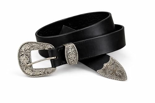 Image of Men's Genuine Leather Belt with Vintage Engraved 38mm (1.5 inch) Zinc Alloy Buckle | Premium Black /Brown Leather Belt for Jeans & Casual Wear
