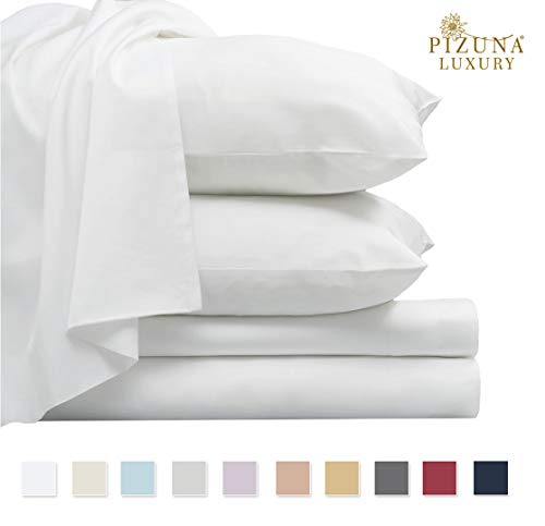 Pizuna 800 Thread Count Cotton White Queen Sheets Set, 100% Long Staple Cotton